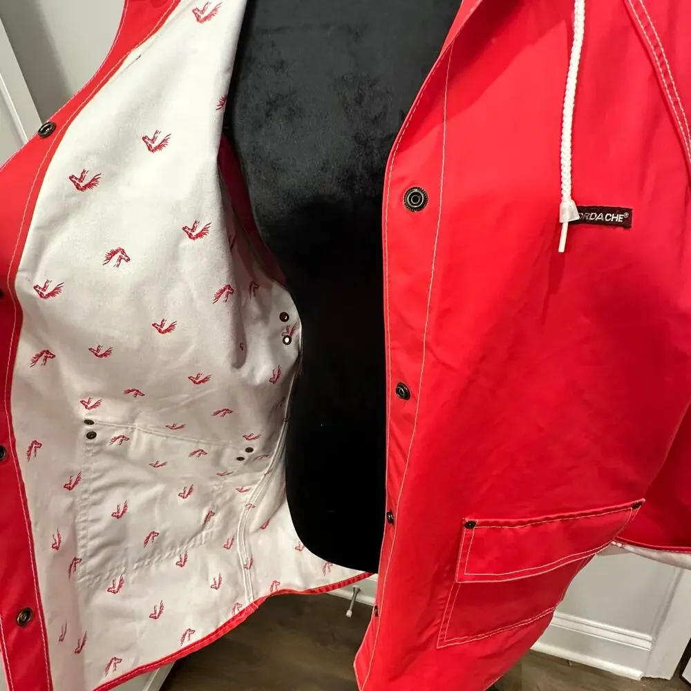 VTG‎ 80s Jordache Red Vinyl Rain Jacket Unisex Size Large Retro Windbreaker